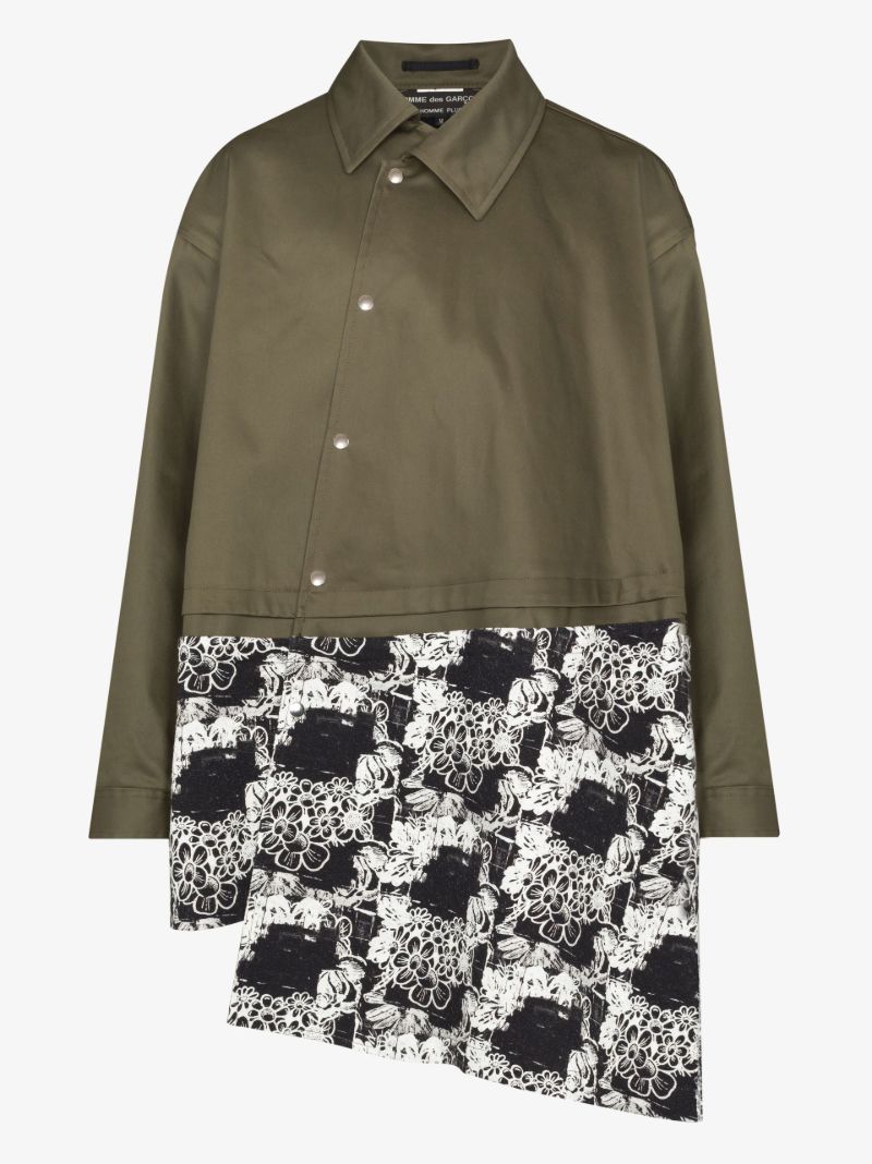 Floral Print Panelled Asymmetric Cotton Coat