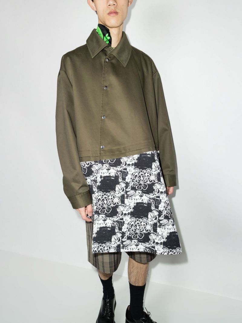 Floral Print Panelled Asymmetric Cotton Coat