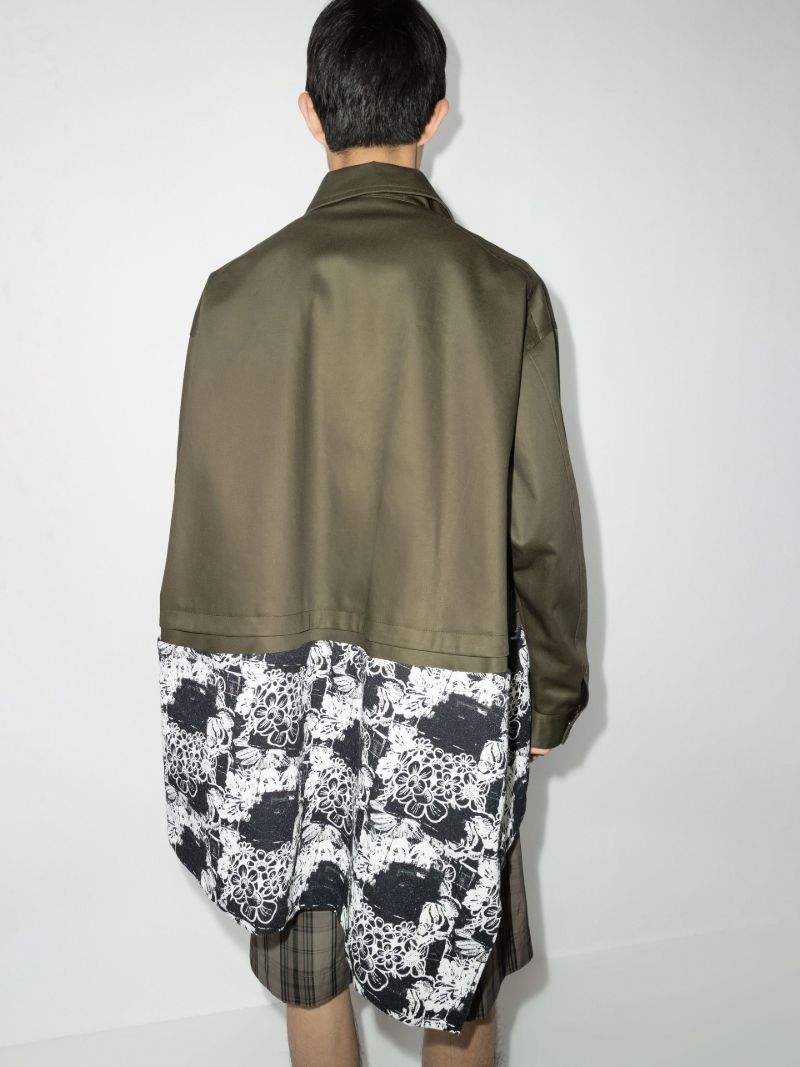 Floral Print Panelled Asymmetric Cotton Coat