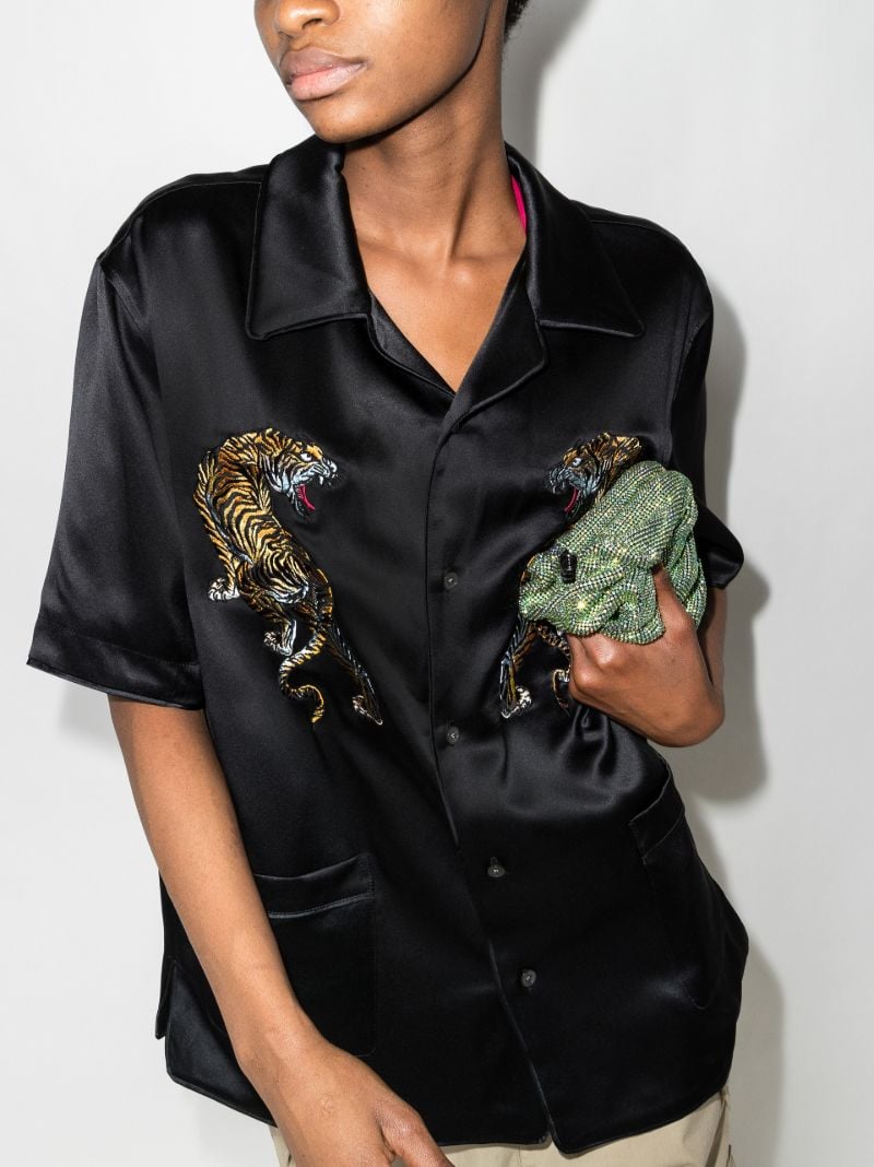 Embroidered Tiger Silk Shirt