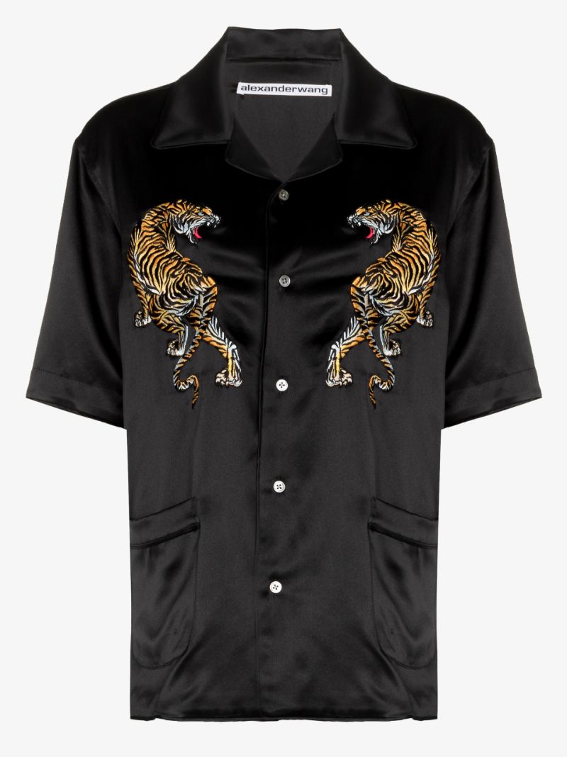 Embroidered Tiger Silk Shirt