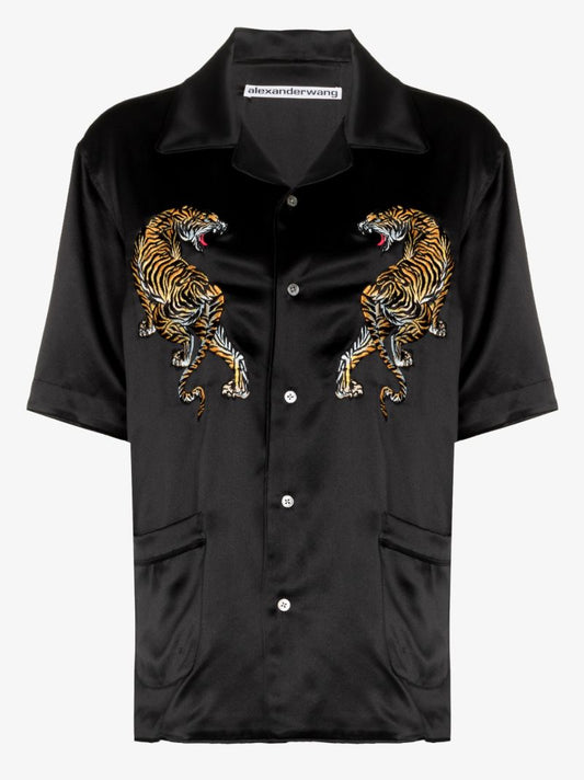 Embroidered Tiger Silk Shirt