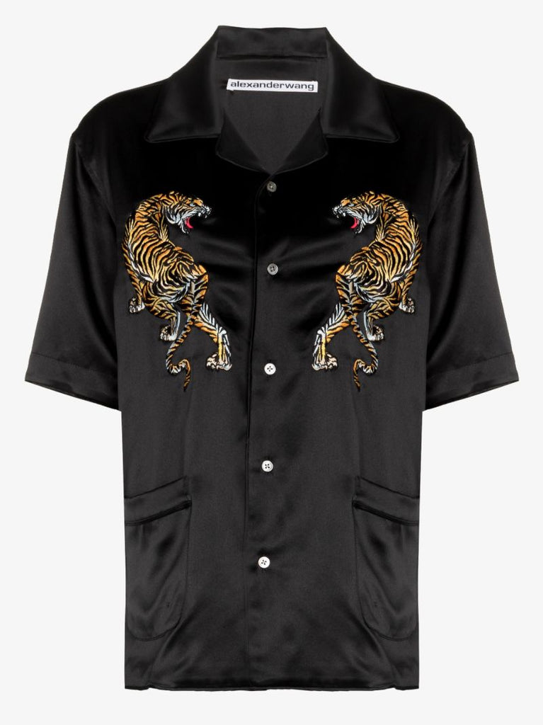 Embroidered Tiger Silk Shirt