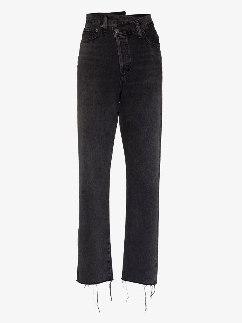 Black Criss Cross Straight Leg Denim Jeans