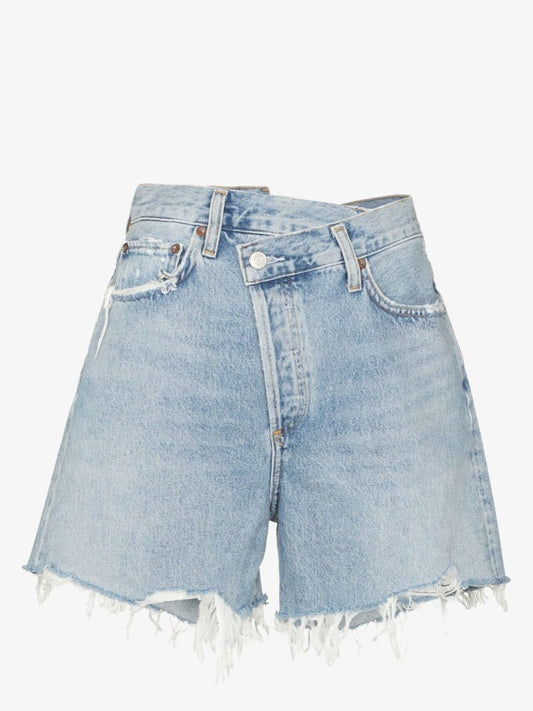 Criss-cross Cotton Denim Shorts