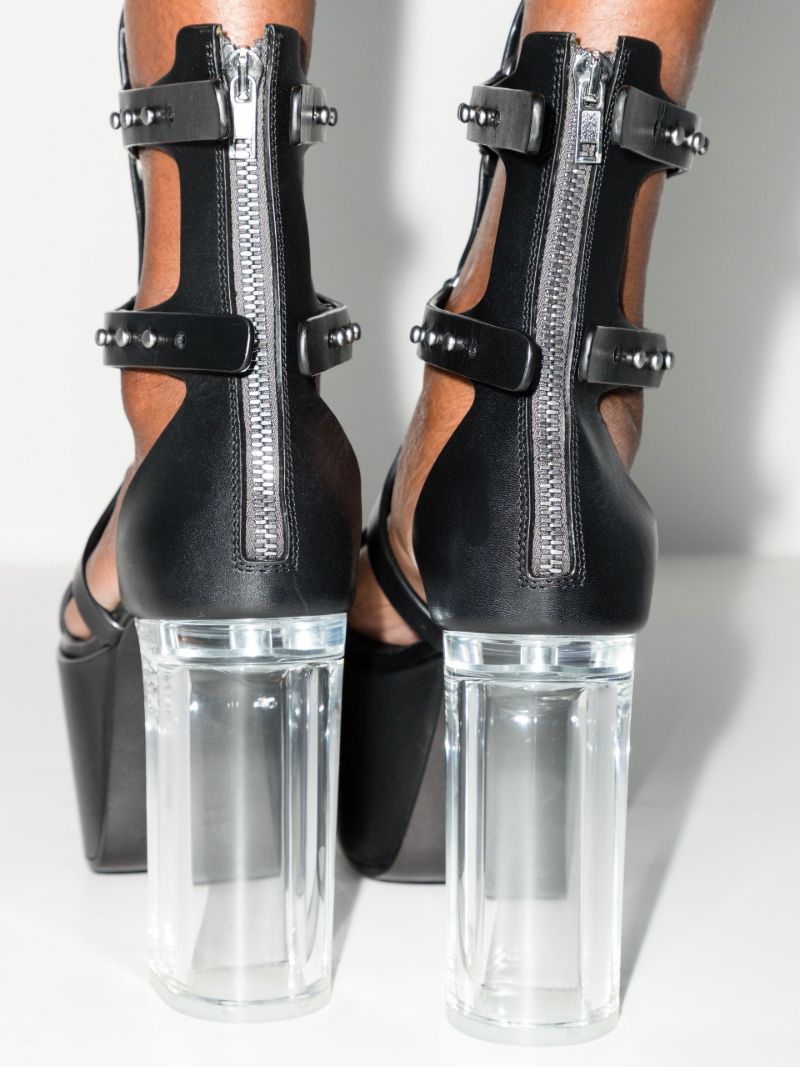 Black Spartan Leather Platform Sandals