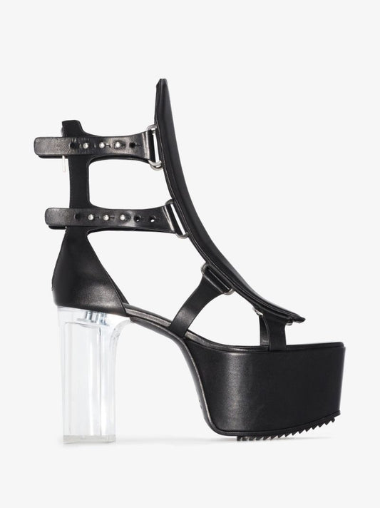 Black Spartan Leather Platform Sandals