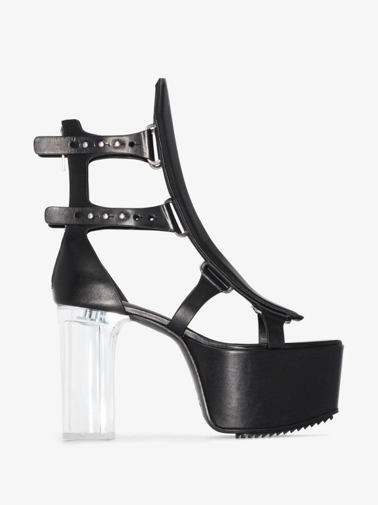 Black Spartan Leather Platform Sandals