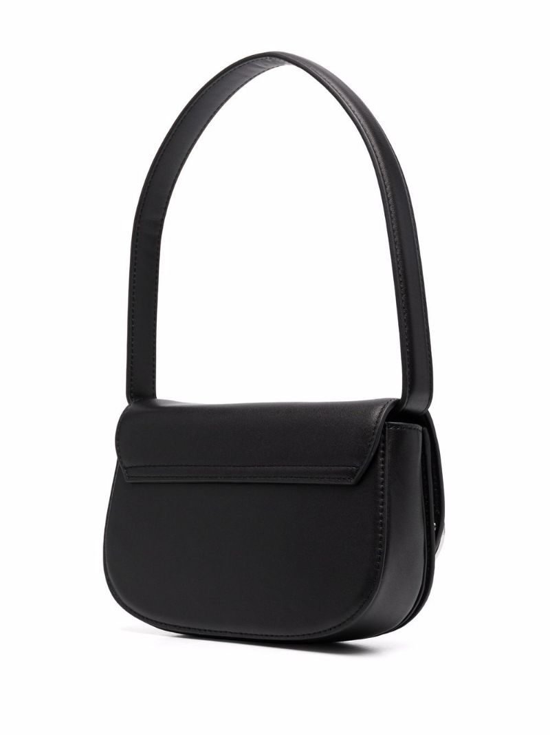 Black Logo Plaque Leather Shoulder Bag