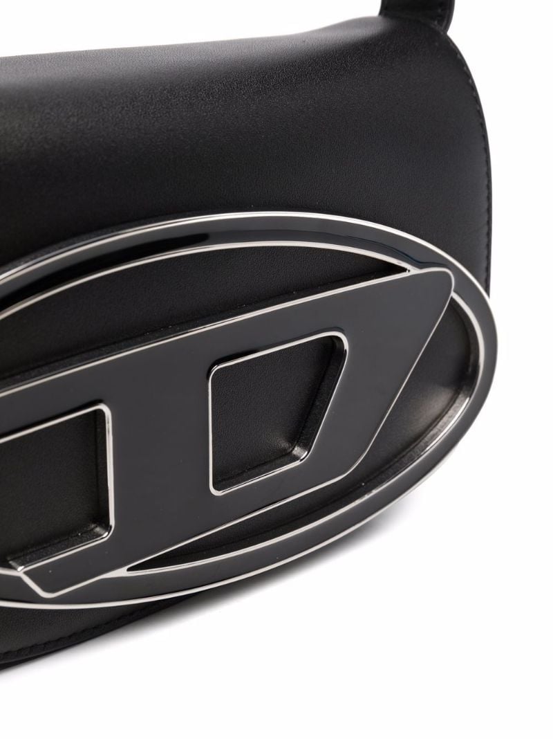 Black Logo Plaque Leather Shoulder Bag