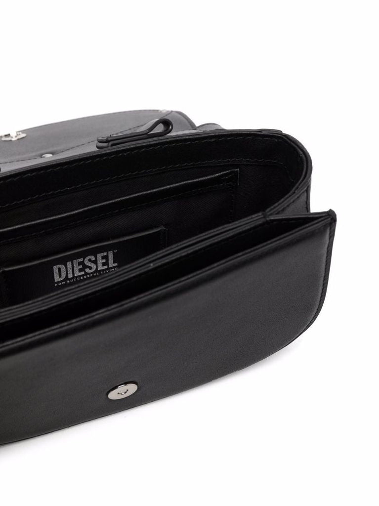 Black Logo Plaque Leather Shoulder Bag