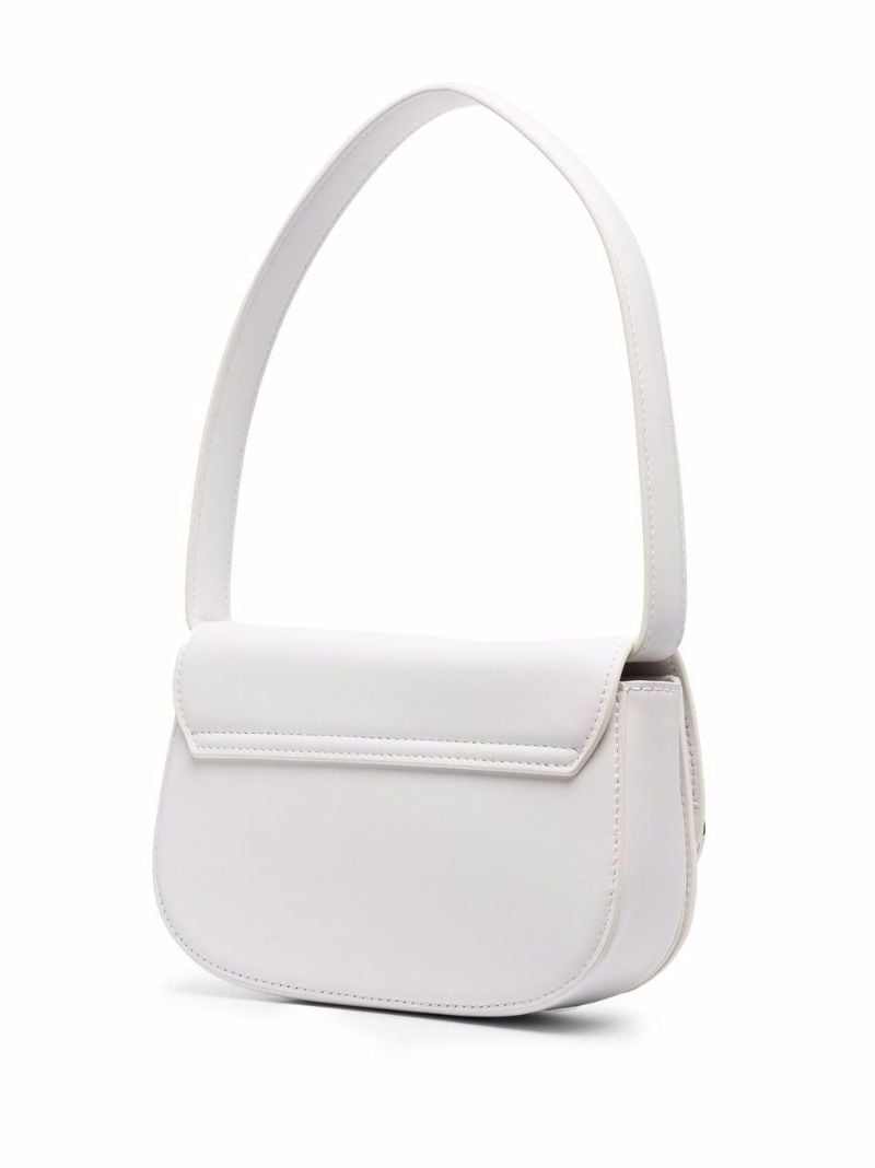 White Logo Plaque Leather Shoulder Bag