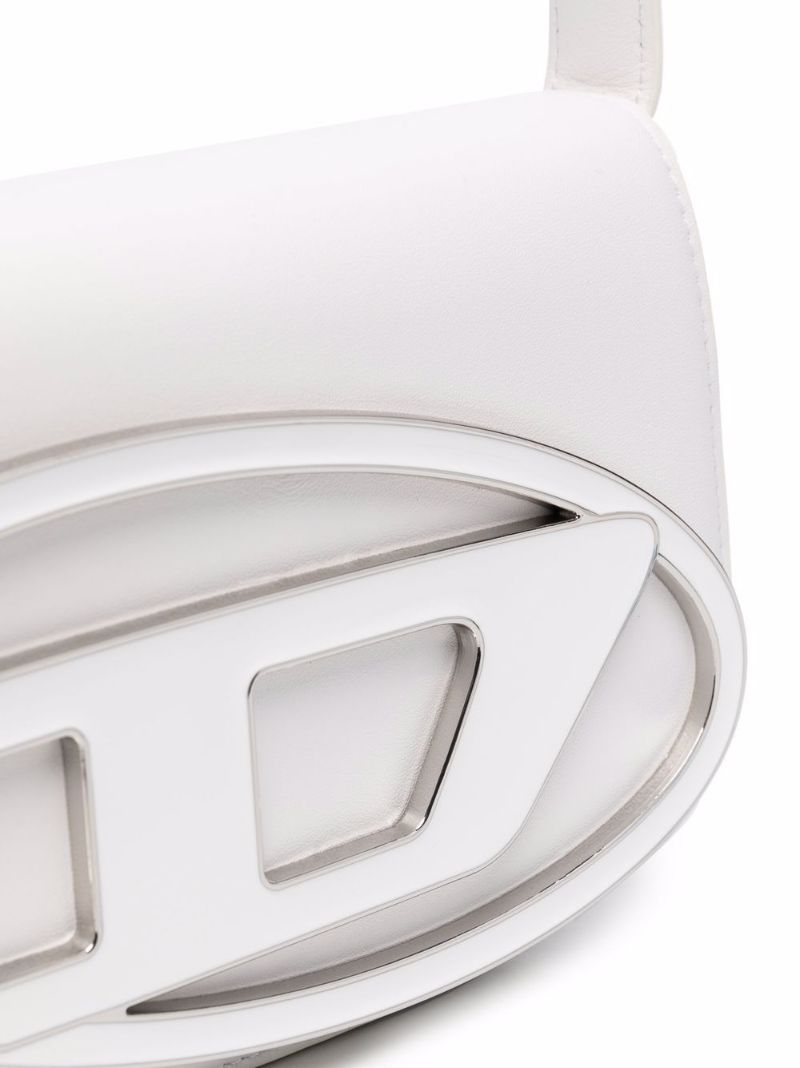 White Logo Plaque Leather Shoulder Bag