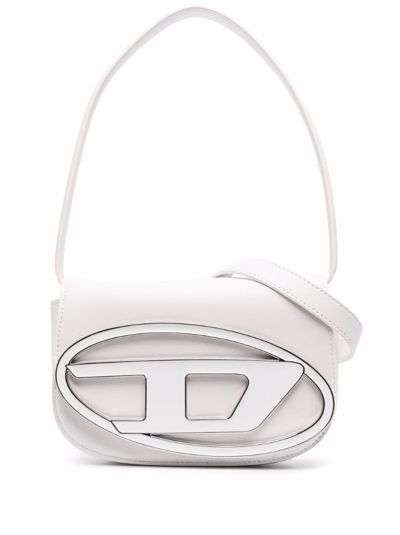White Logo Plaque Leather Shoulder Bag