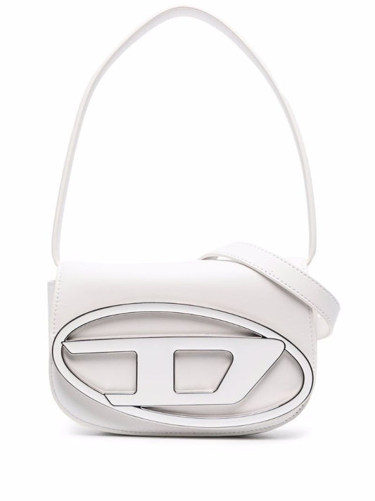 White Logo Plaque Leather Shoulder Bag