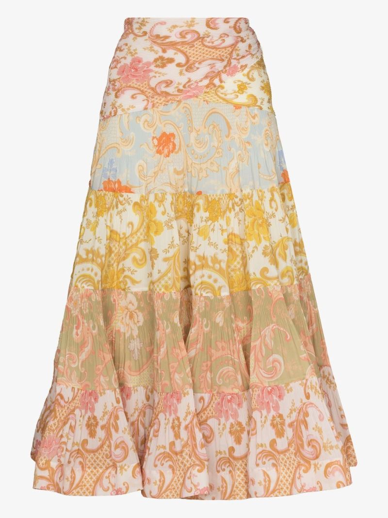 Postcard Tiered Printed Cotton Midi Skirt