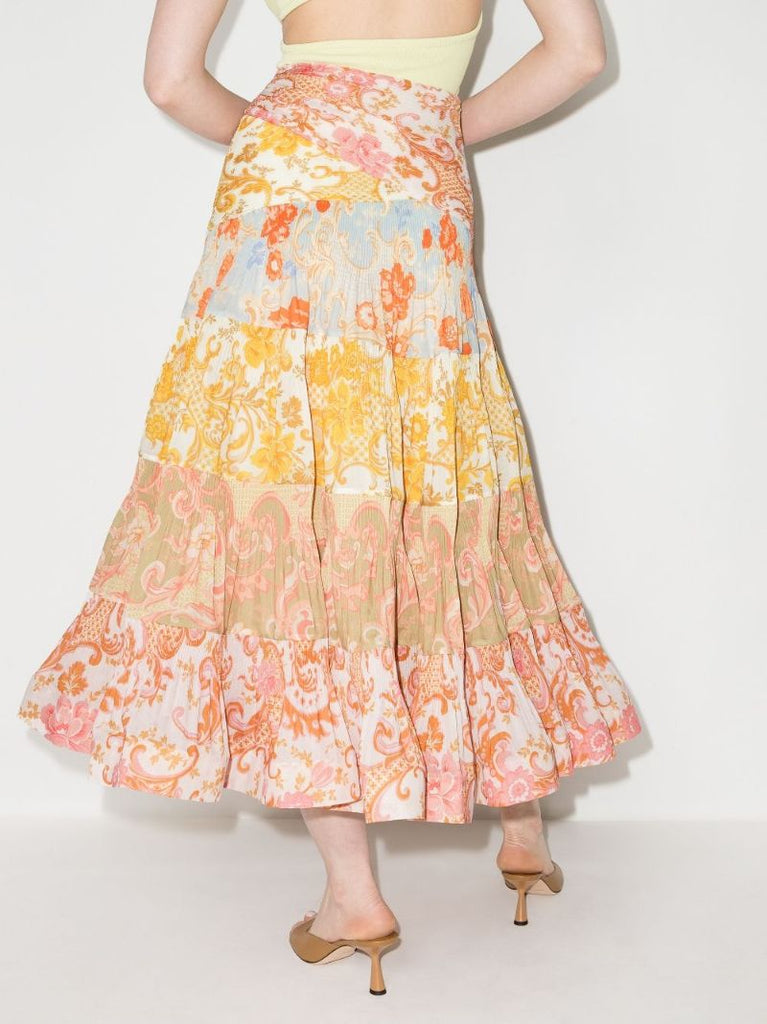 Postcard Tiered Printed Cotton Midi Skirt