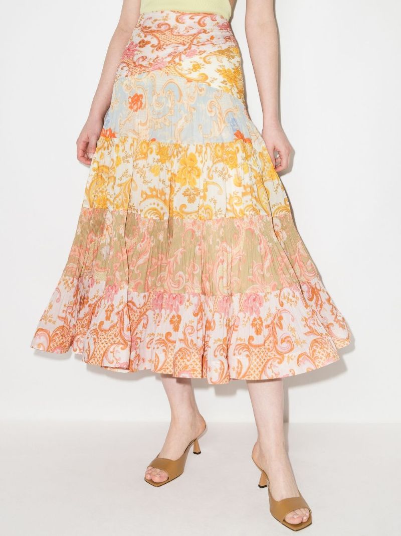 Postcard Tiered Printed Cotton Midi Skirt