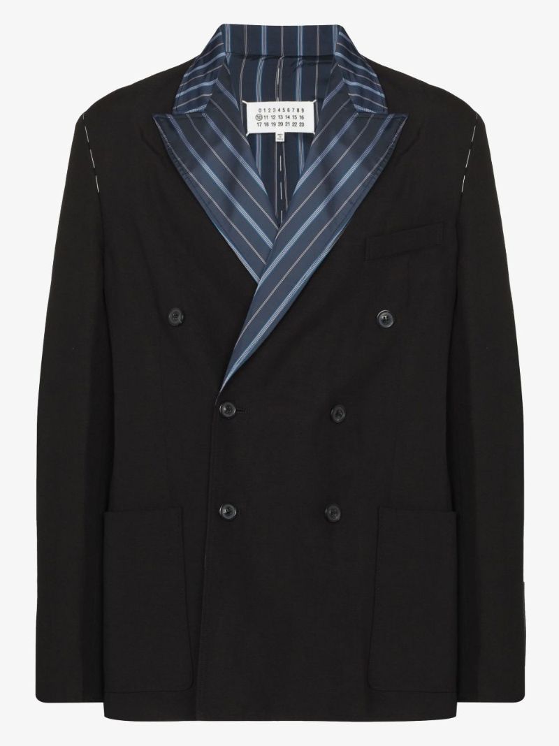 Contrast Lapel Double-breasted Cotton Blazer