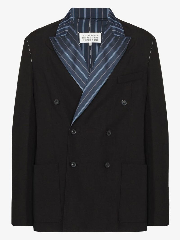 Contrast Lapel Double-breasted Cotton Blazer