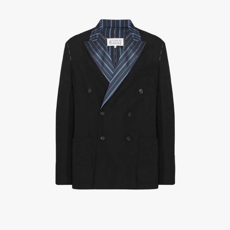 Contrast Lapel Double-breasted Cotton Blazer