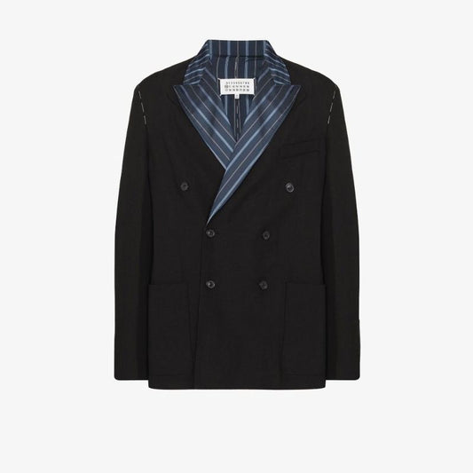 Contrast Lapel Double-breasted Cotton Blazer