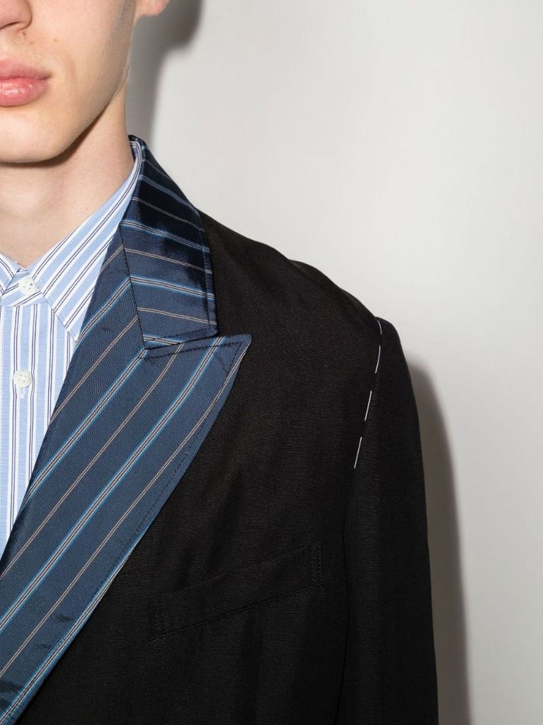 Contrast Lapel Double-breasted Cotton Blazer