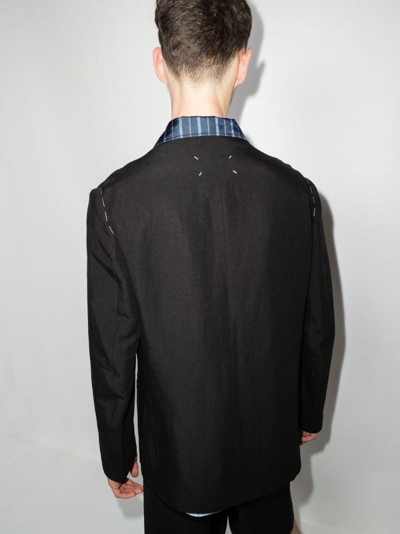 Contrast Lapel Double-breasted Cotton Blazer