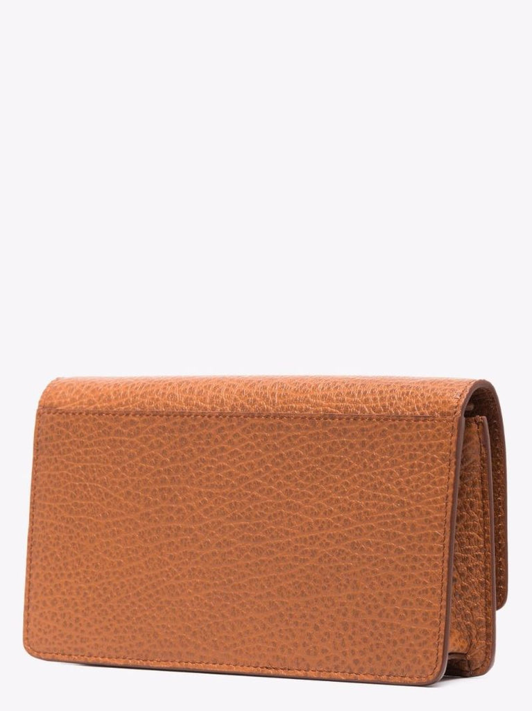 Brown Four-stitch Leather Chain Wallet