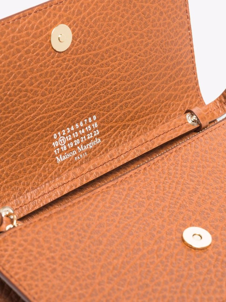 Brown Four-stitch Leather Chain Wallet