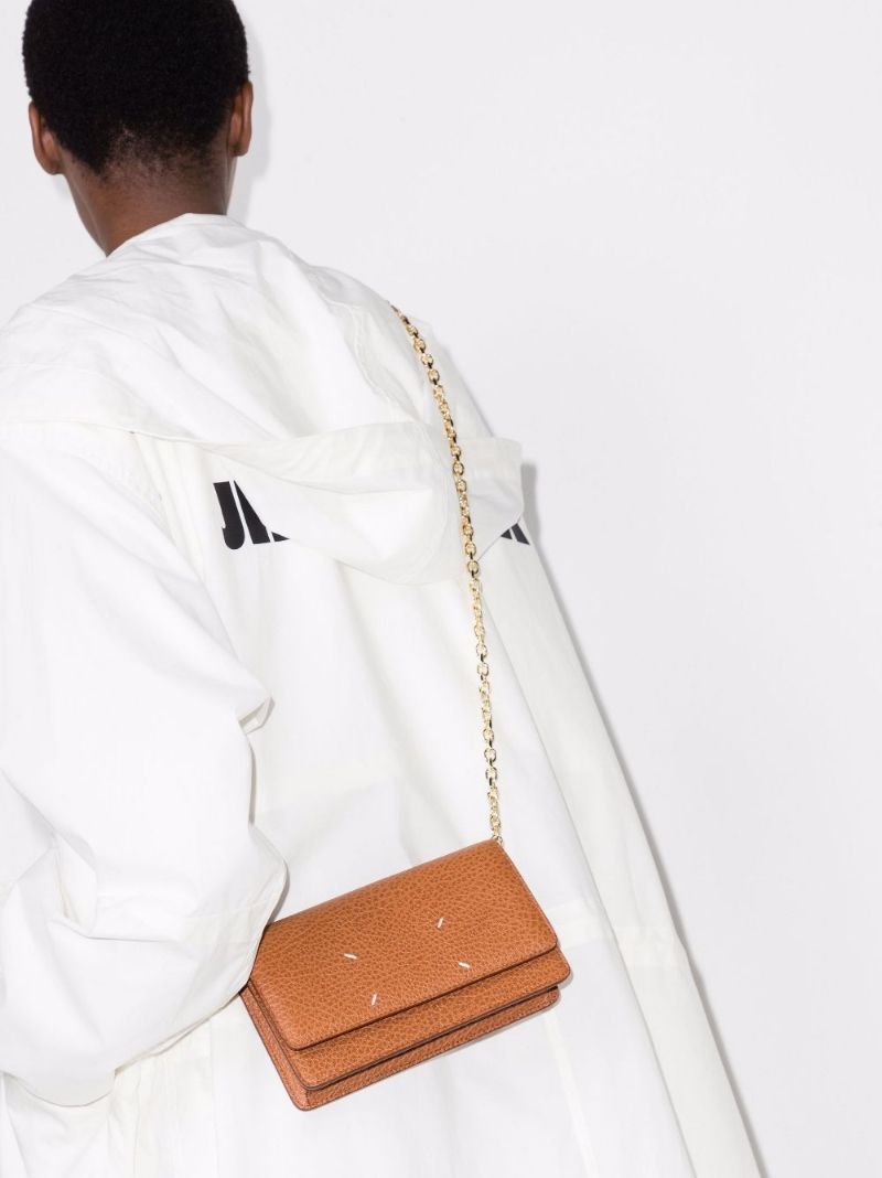 Brown Four-stitch Leather Chain Wallet