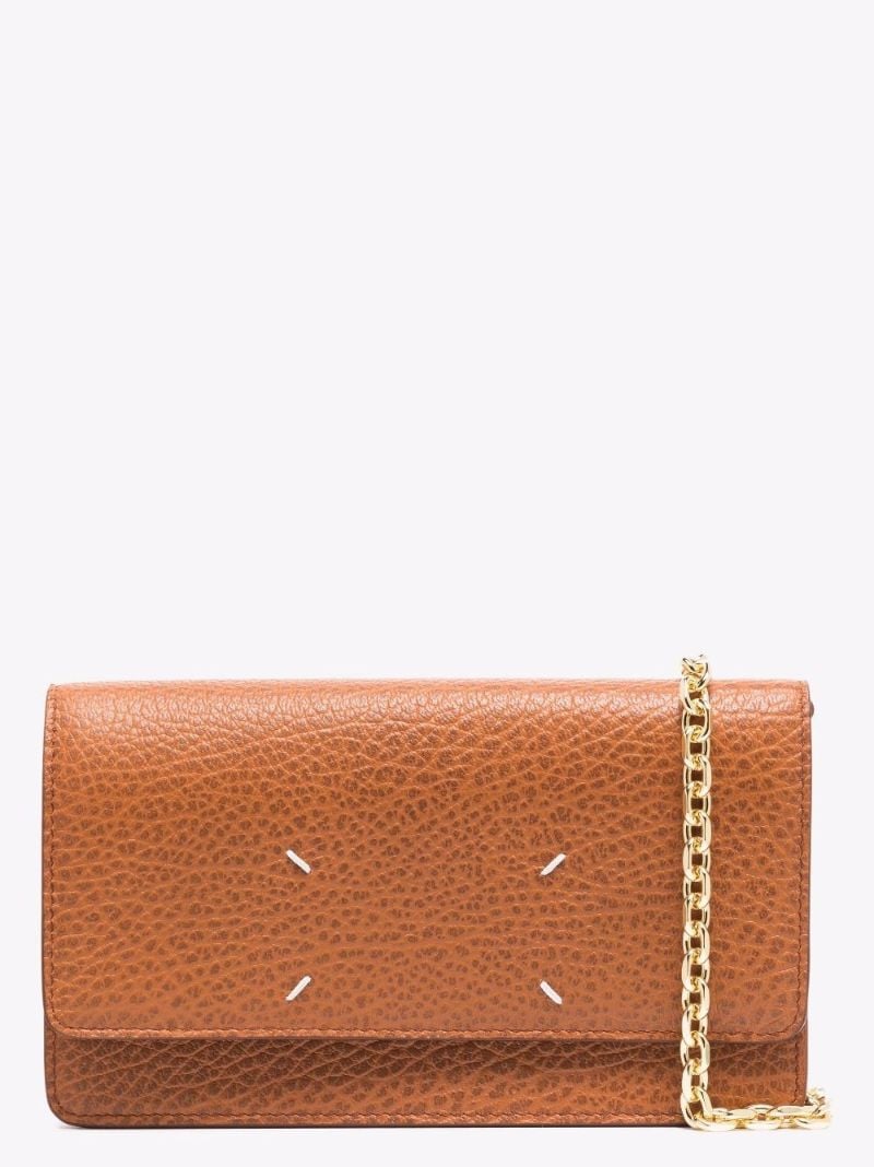 Brown Four-stitch Leather Chain Wallet