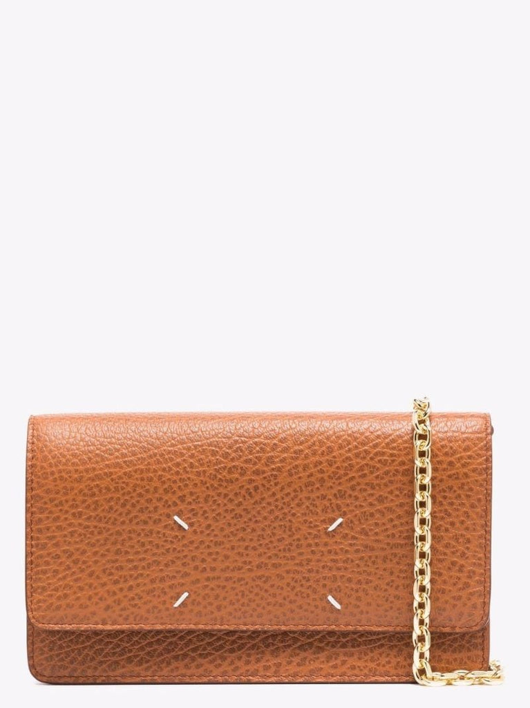 Brown Four-stitch Leather Chain Wallet
