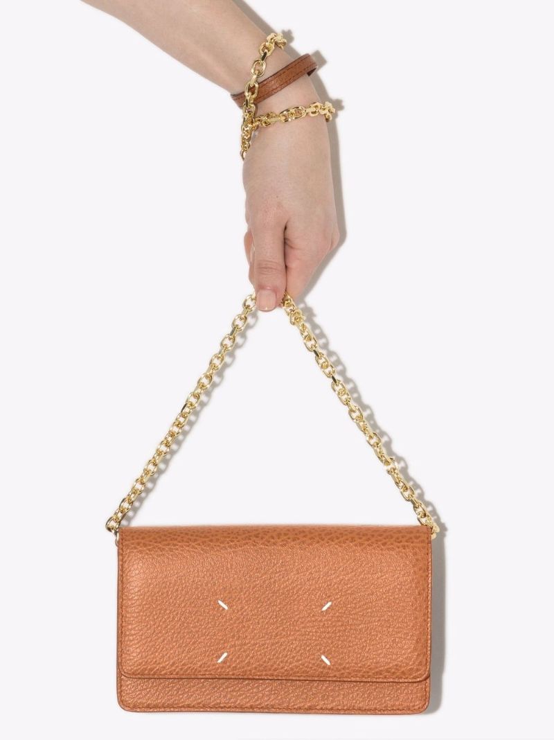 Brown Four-stitch Leather Chain Wallet
