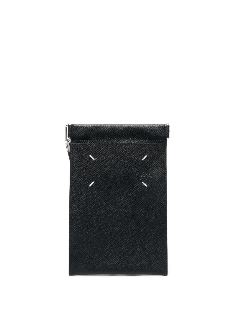 Black Four-stitch Leather Phone Pouch