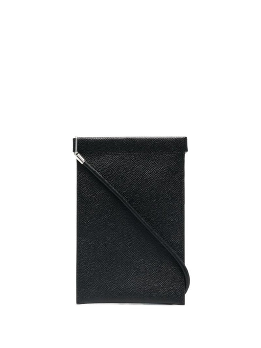Black Four-stitch Leather Phone Pouch