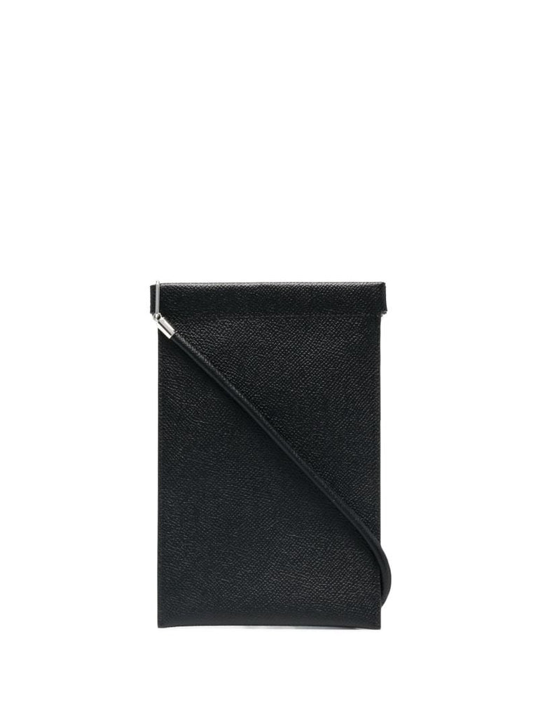 Black Four-stitch Leather Phone Pouch