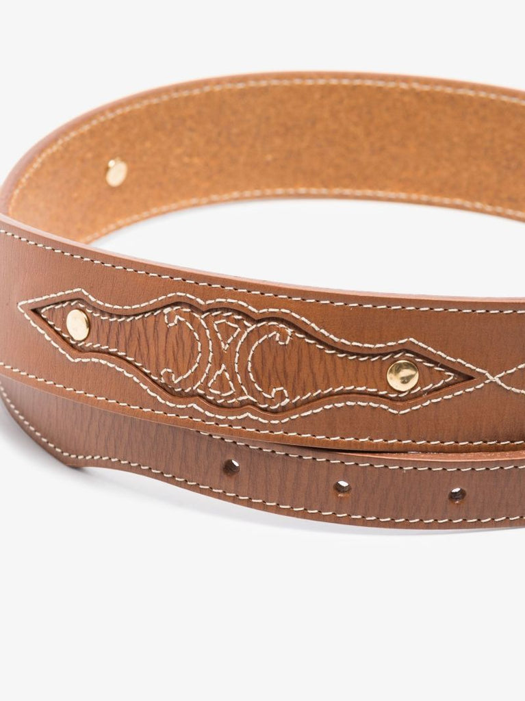 Brown Triomphe Embroidered Leather Belt