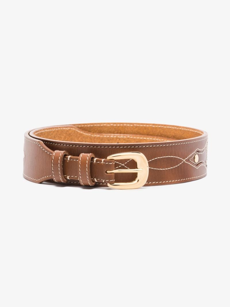 Brown Triomphe Embroidered Leather Belt