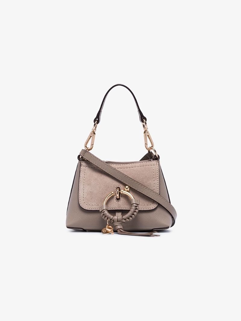 Grey Mini Joan Leather Cross Body Bag