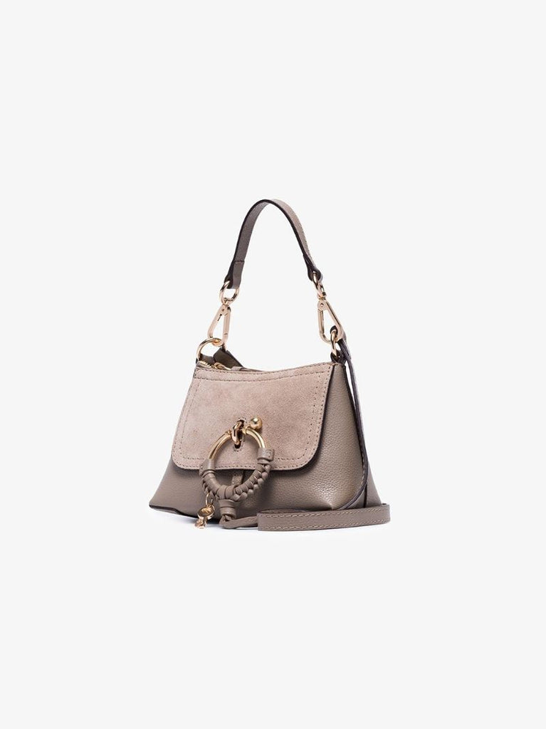 Grey Mini Joan Leather Cross Body Bag