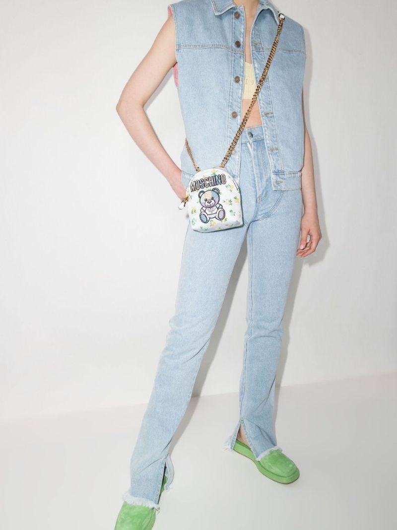 White Teddy Patchwork Mini Canvas Cross Body Bag