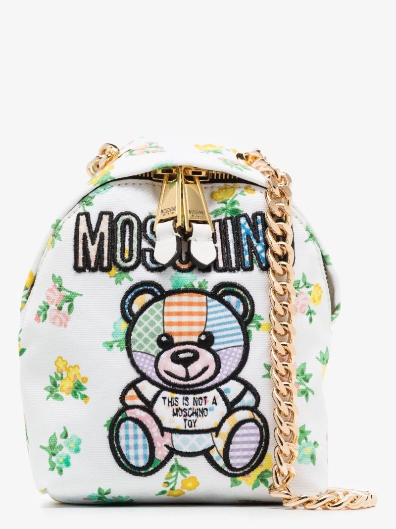 White Teddy Patchwork Mini Canvas Cross Body Bag