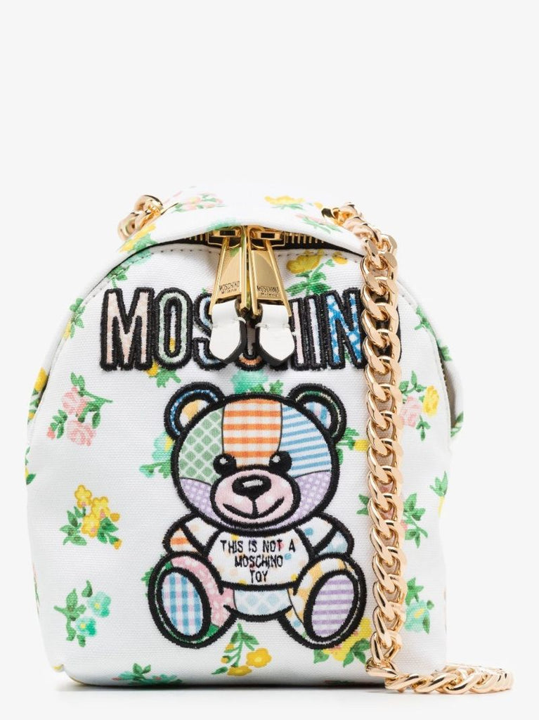 White Teddy Patchwork Mini Canvas Cross Body Bag