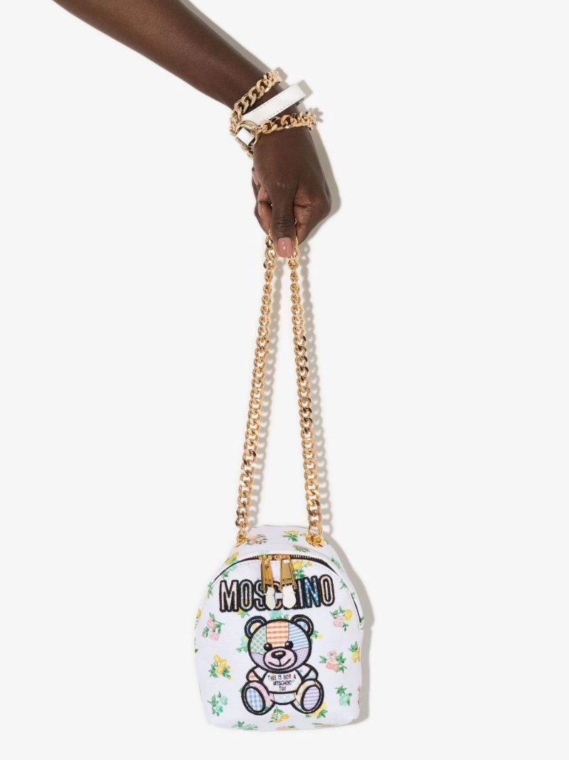 White Teddy Patchwork Mini Canvas Cross Body Bag