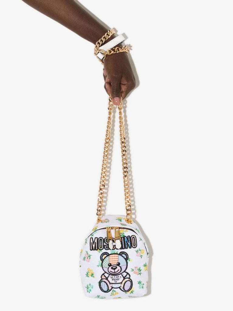White Teddy Patchwork Mini Canvas Cross Body Bag