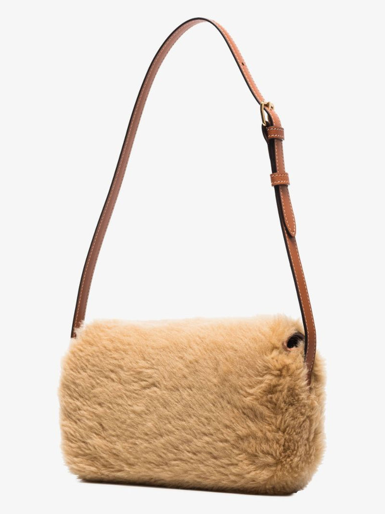 Neutral Triomphe Shearling Shoulder Bag