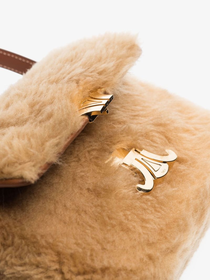 Neutral Triomphe Shearling Shoulder Bag