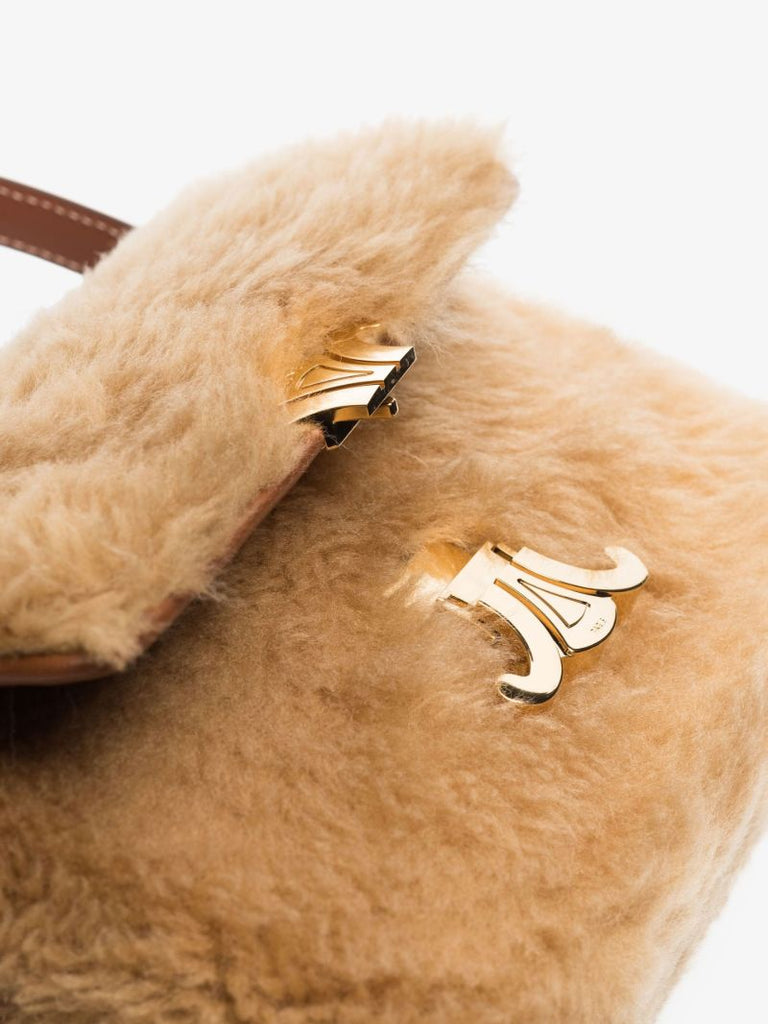 Neutral Triomphe Shearling Shoulder Bag