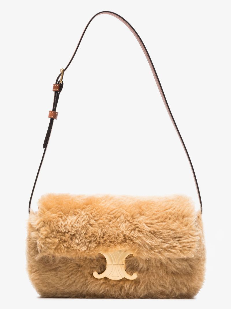 Neutral Triomphe Shearling Shoulder Bag